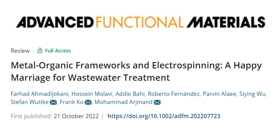 Adv. Funct. Mater.：MOF遇見靜電紡絲，解鎖水處理新視角