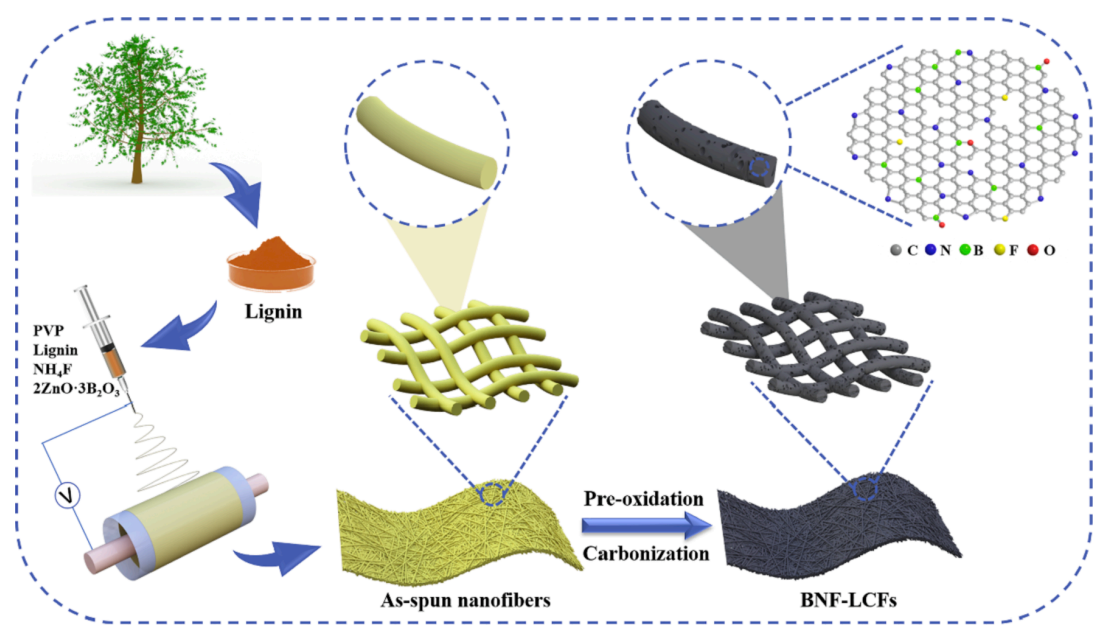 天津工业大学马昌&史景利：B, N, F三掺杂木质素基碳纳米纤维的制备及其在可充电锌空气电池中的应用