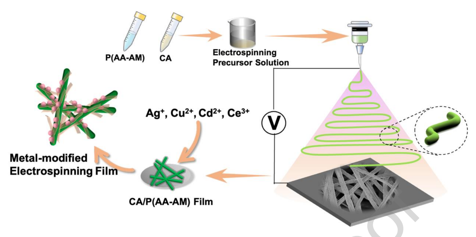 燕山大学焦体峰Colloids Surf. A Physicochem. Eng. Aspects：具有可变疏水表面和可调拉伸性能的CA-P（AA-AM）-金属离子纳米纤维薄膜