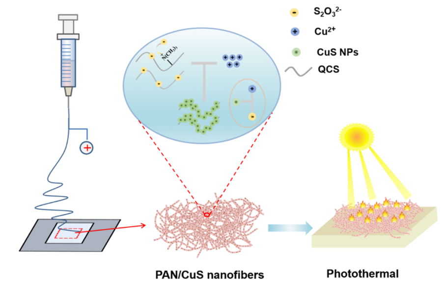中原工学院潘玮&喻红芹ACS Appl. Polym. Mater.：静电纺丝制备具有优异机械和光热转换性能的可染色PAN/CuS纳米纤维膜