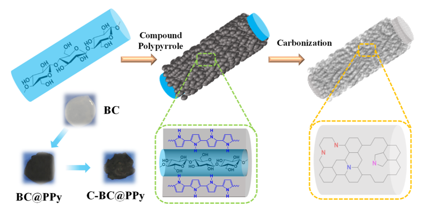 华北科技学院岳丽娜ACS Appl. Mater. Interfaces：C-BC@PPy 3D碳网络复合材料的合成及其在超稳定钾离子电池中的应用