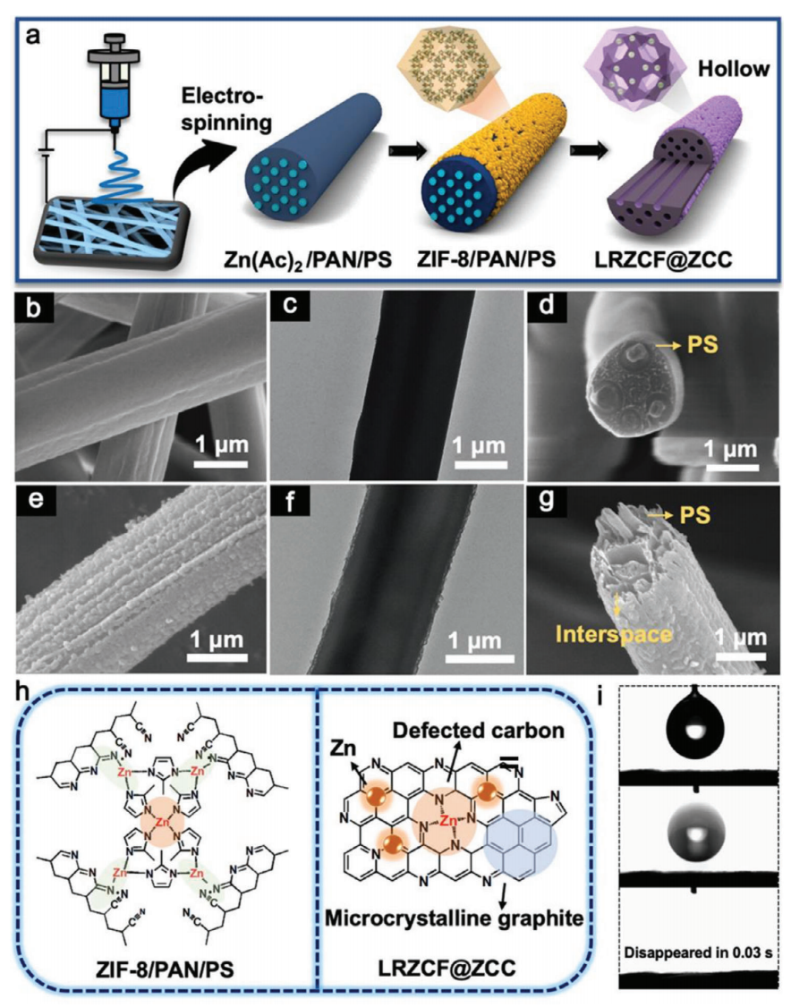 北京化工大学于乐&李念武&内蒙古大学郭艳Adv. Funct. Mater.：分层Zn/N掺杂碳中空纳米纤维的形成，用于无枝晶锌金属负极