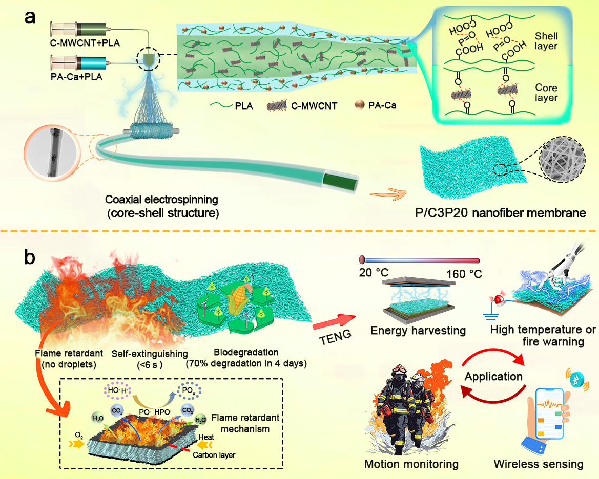 广西大学王双飞院士团队Nano Energy：核壳纤维结构的阻燃可生物降解摩擦电材料